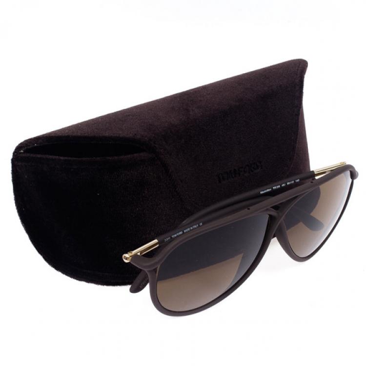 Pre Owned Tom Ford Brown Cross Detail Maximillion Men Aviators