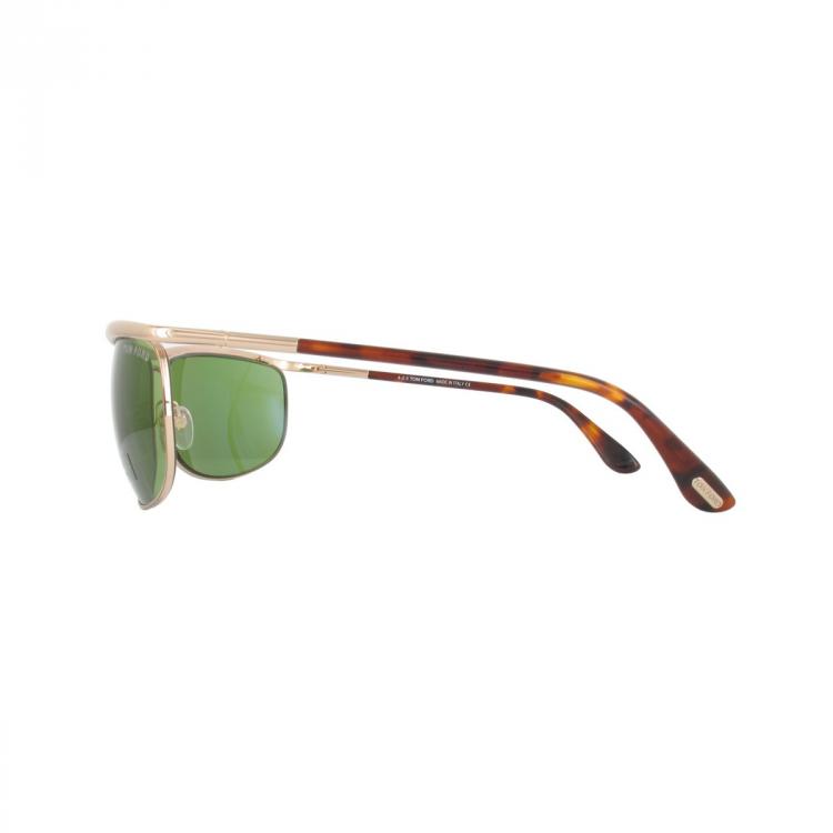 Pre Owned Tom Ford Shiny Rose Gold/Green FT0418 Square Sunglasses