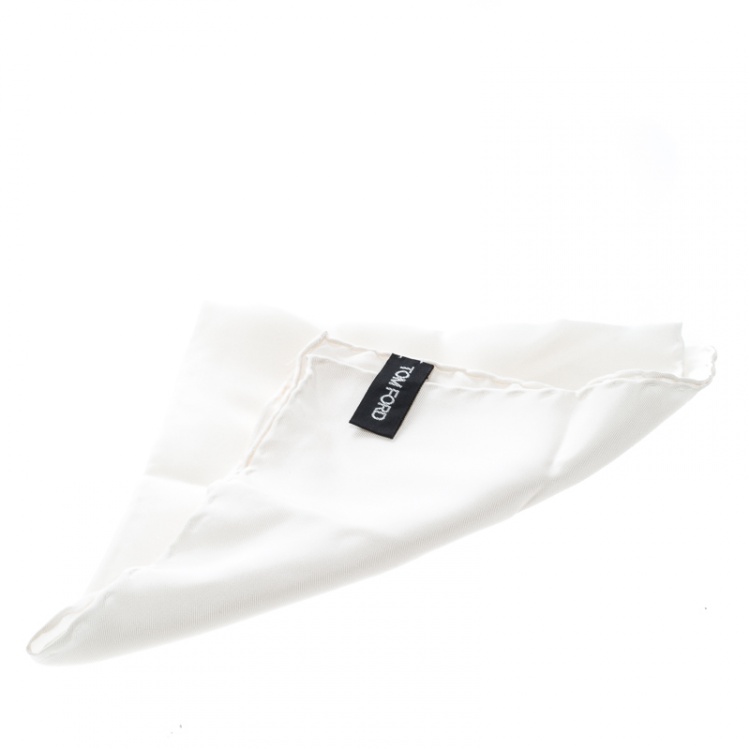 Pre Owned Tom Ford Off White Silk Pocket Square