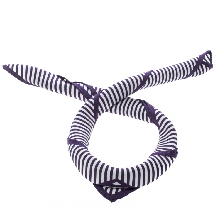 Pre Owned Tom Ford Purple and White Diagonal Striped Silk Pocket Square