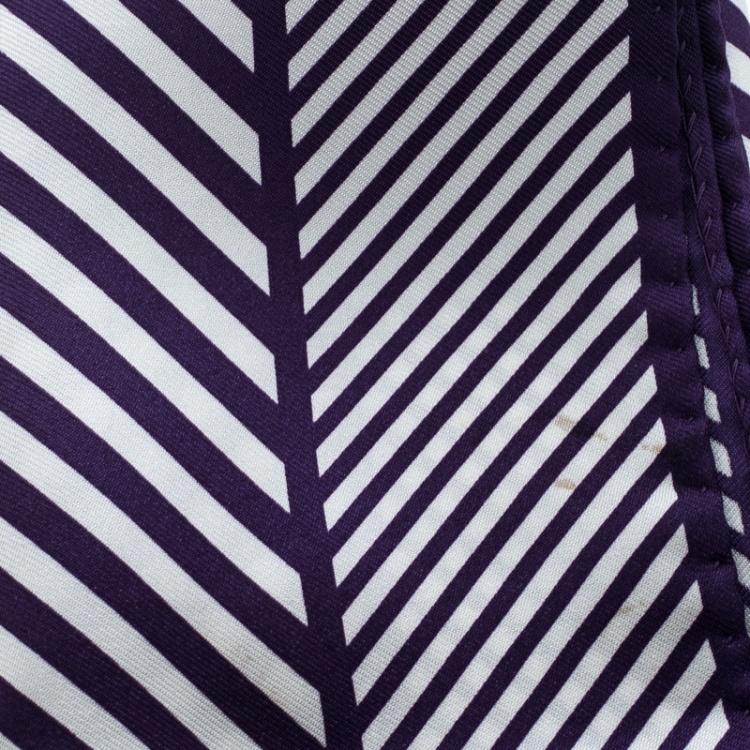 Pre Owned Tom Ford Purple and White Diagonal Striped Silk Pocket Square