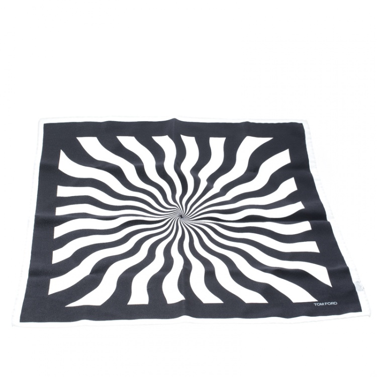 Pre Owned Tom Ford Monochrome Abstract Swirl Print Silk Pocket Square