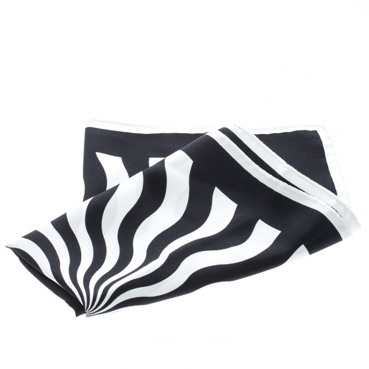 Pre Owned Tom Ford Monochrome Abstract Swirl Print Silk Pocket Square