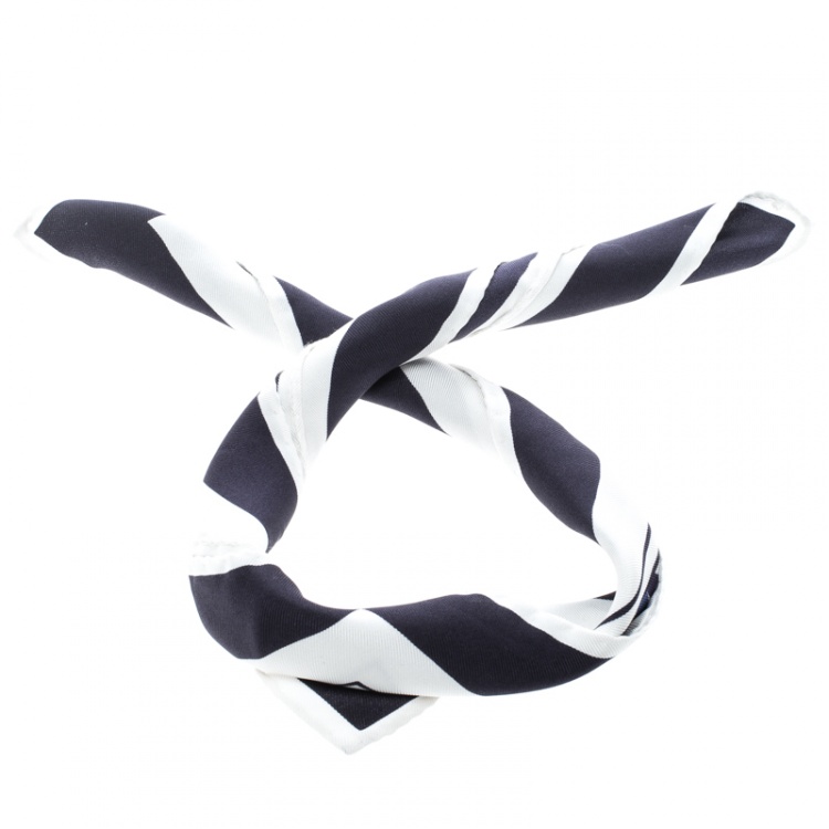 Pre Owned Tom Ford White and Blue Circular Geometric Print Pocket Square 