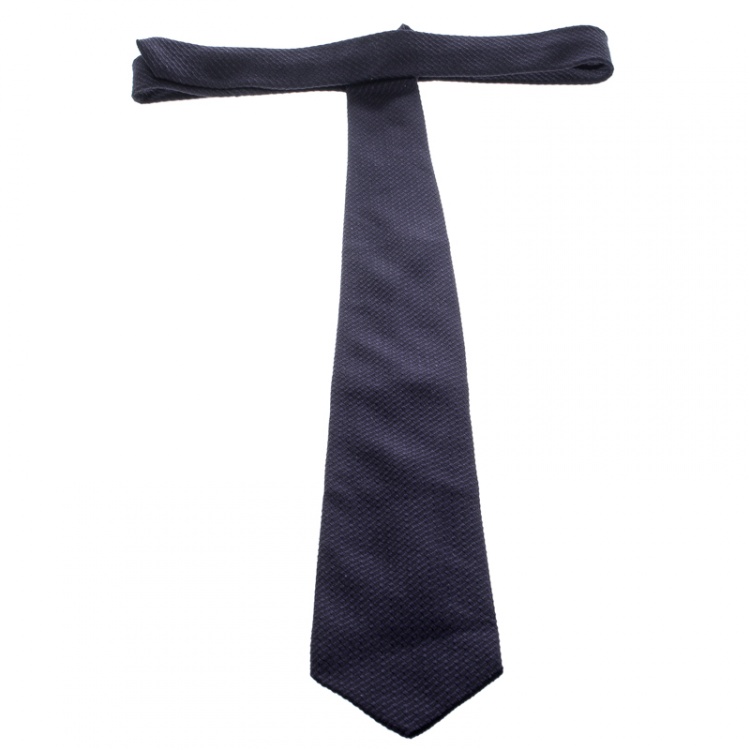 Pre Owned Tom Ford Navy Blue Textured Silk Jacquard Tie