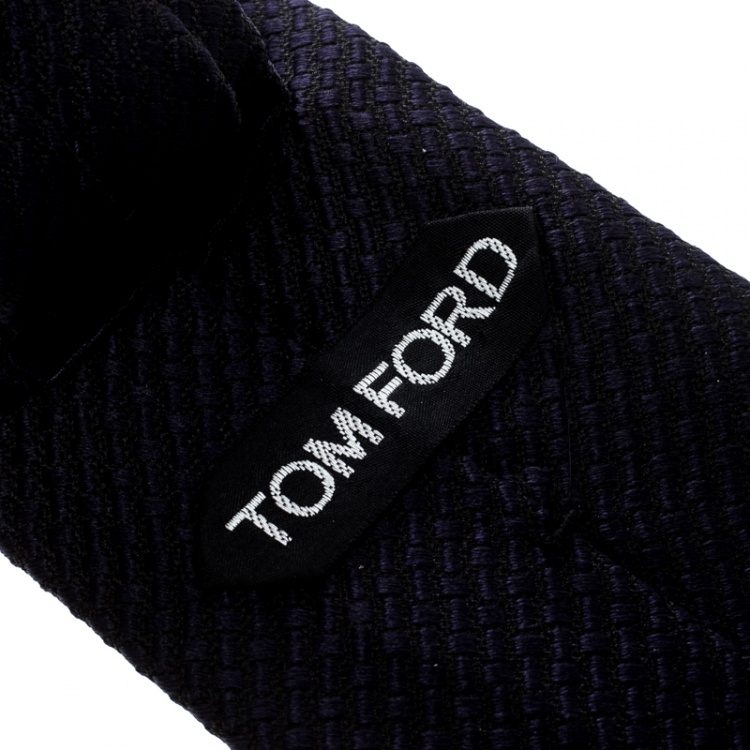 Pre Owned Tom Ford Navy Blue Textured Silk Jacquard Tie