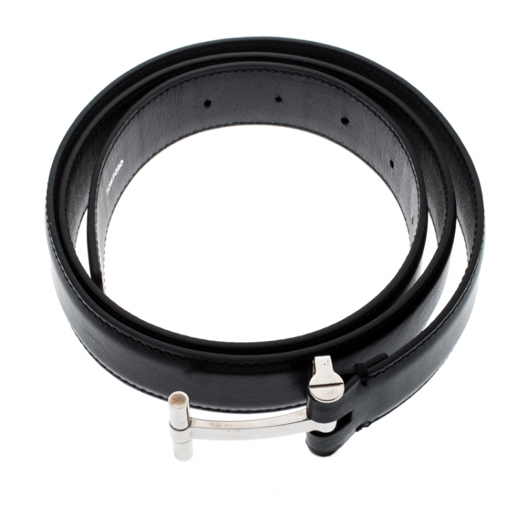 Pre Owned Tom Ford Black Leather T Buckle Belt 95CM
