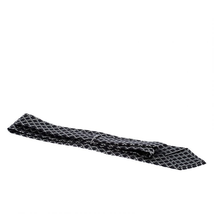 Pre Owned Tom Ford Grey Houndstooth Patterned Silk Jacquard Traditional Tie