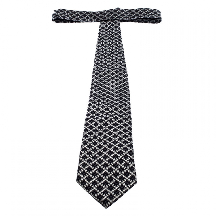 Pre Owned Tom Ford Grey Houndstooth Patterned Silk Jacquard Traditional Tie