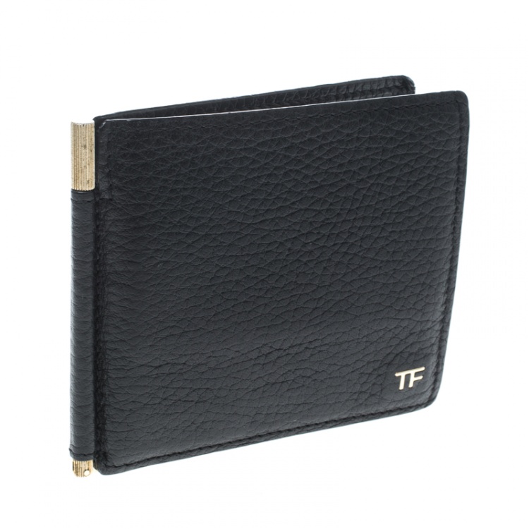 Pre Owned Tom Ford Black Leather Money Clip Wallet 
