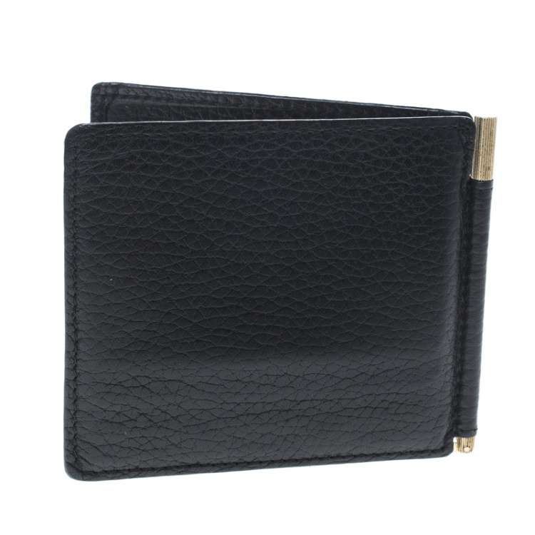 Pre Owned Tom Ford Black Leather Money Clip Wallet 
