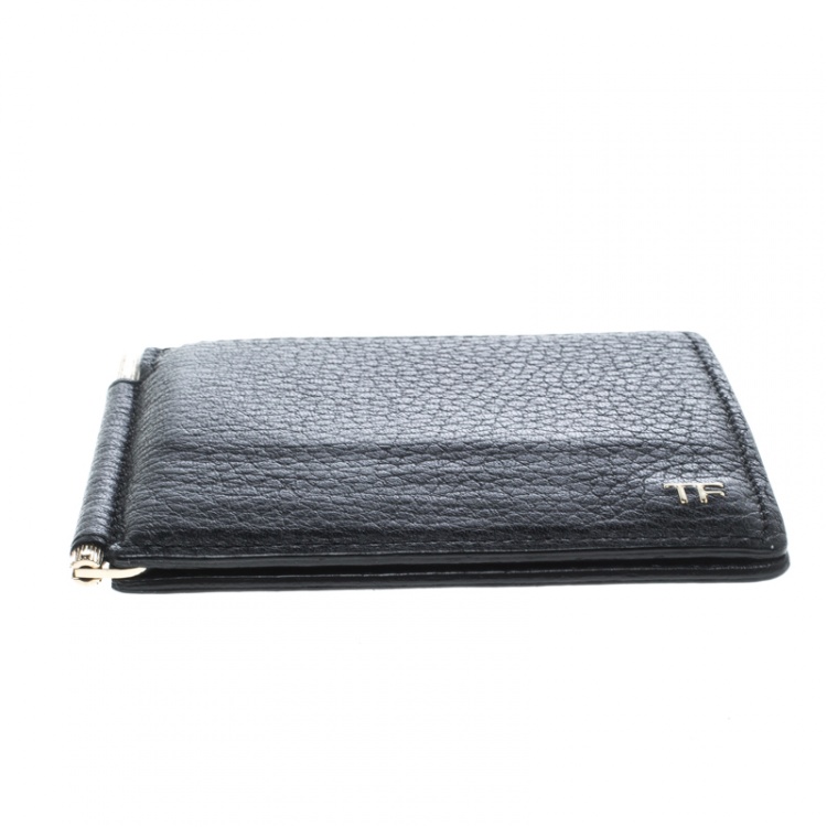 Pre Owned Tom Ford Black Leather Money Clip Wallet 