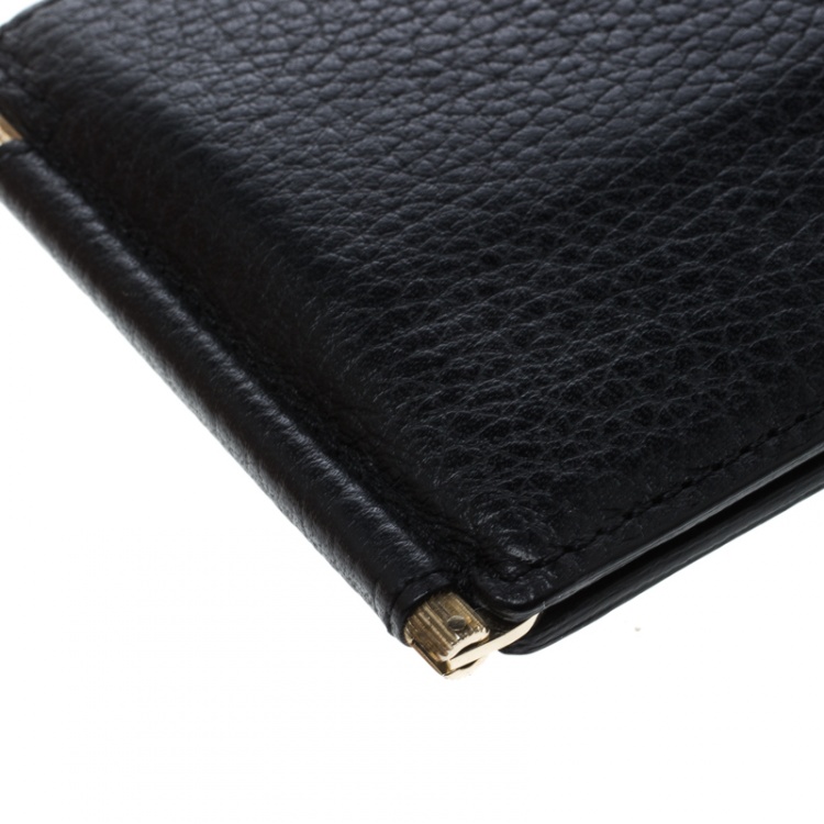 Pre Owned Tom Ford Black Leather Money Clip Wallet 