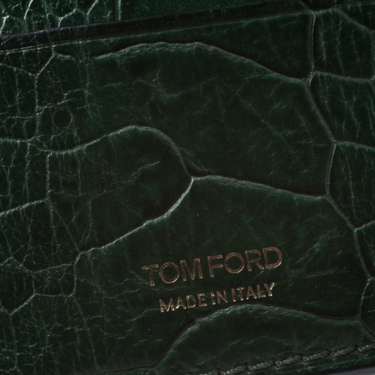 Pre Owned Tom Ford Green Ostrich Leg Skin Card Holder
