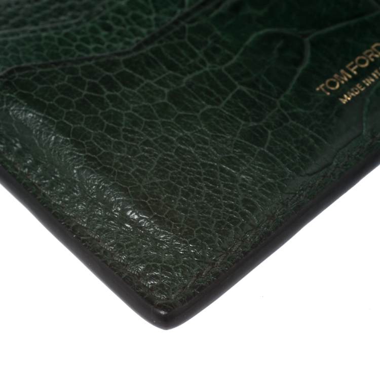 Pre Owned Tom Ford Green Ostrich Leg Skin Card Holder