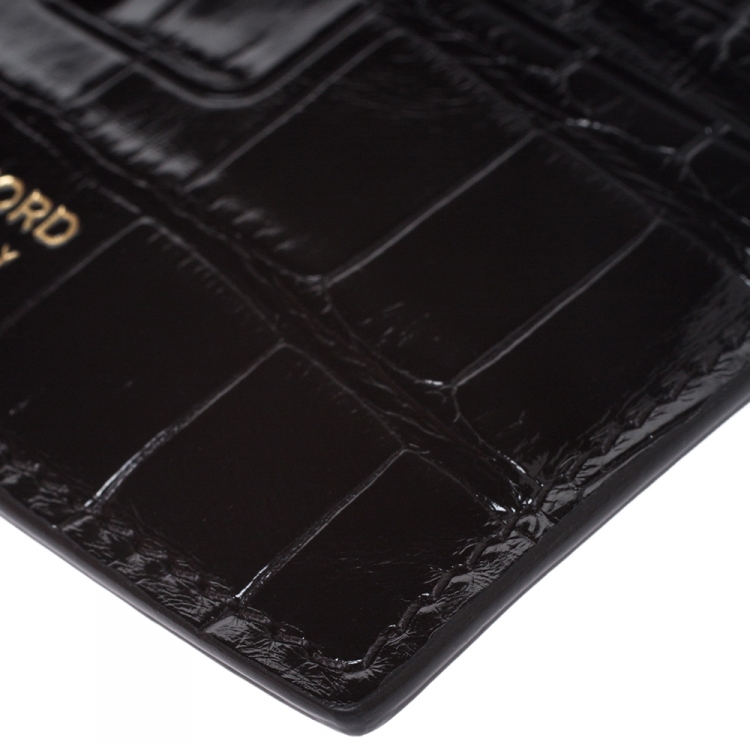 Pre Owned Tom Ford Black Glossy Alligator Card Holder