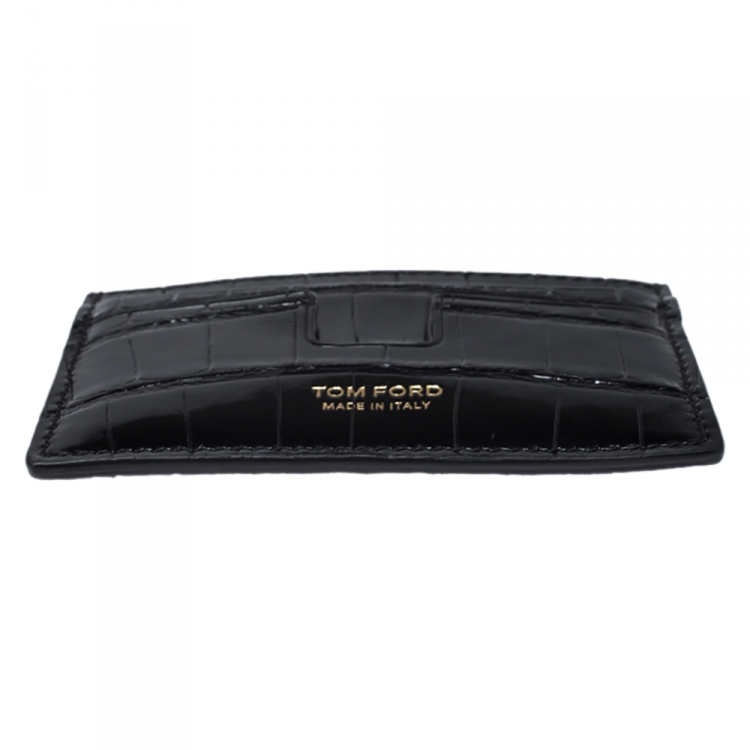 Pre Owned Tom Ford Black Glossy Alligator Card Holder