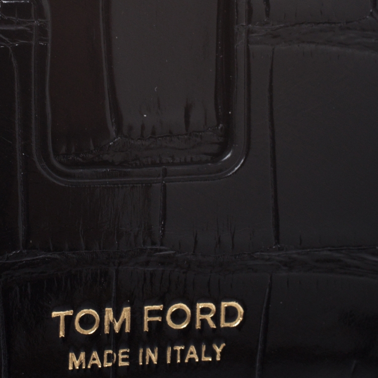 Pre Owned Tom Ford Black Glossy Alligator Card Holder