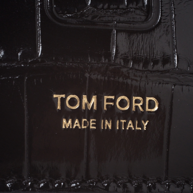 Pre Owned Tom Ford Black Glossy Alligator Card Holder