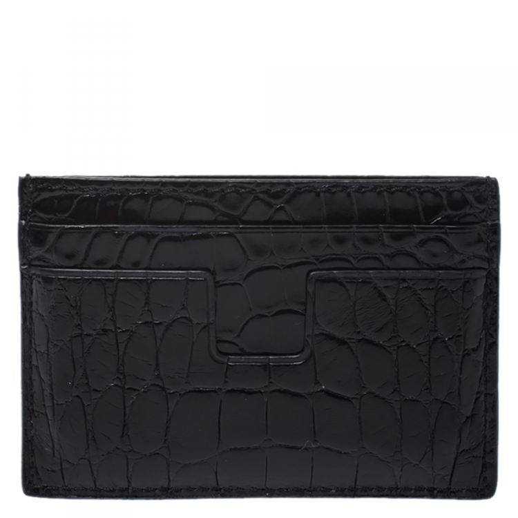 Pre Owned Tom Ford Black Glossy Alligator Card Holder