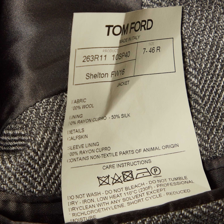 مملوكة مسبقًا Tom Ford Grey Herringbone Wool Single Breasted Blazer S