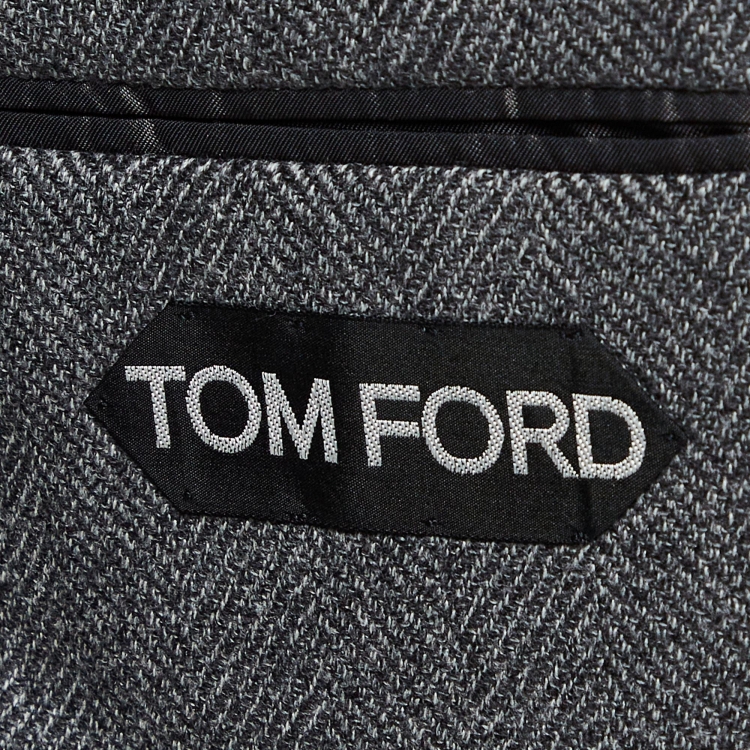 مملوكة مسبقًا Tom Ford Grey Herringbone Wool Single Breasted Blazer S
