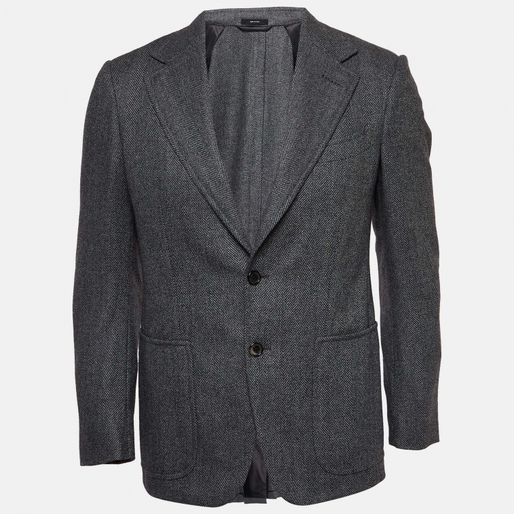 مملوكة مسبقًا Tom Ford Grey Herringbone Wool Single Breasted Blazer S
