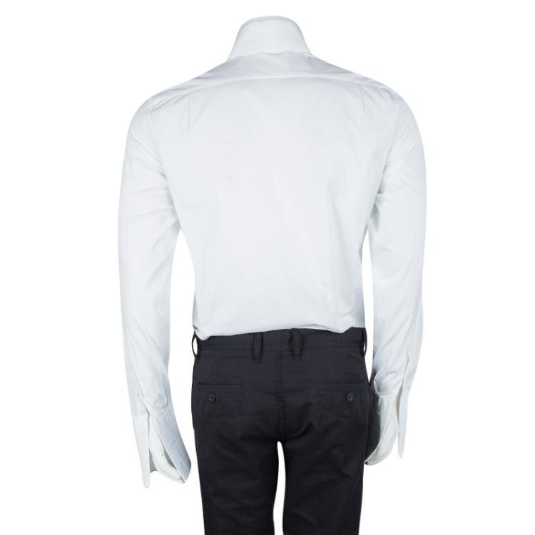 Pre Owned Tom Ford White Cotton Long Sleeve Button Front Tuxedo Shirt S