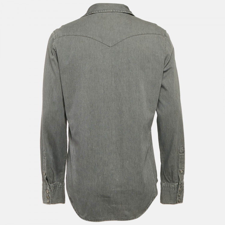 Pre Owned Tom Ford Grey Denim Button Front Full Sleeve Shirt L