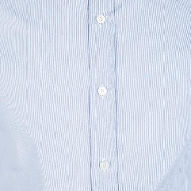 Pre Owned Tom Ford Blue and White Striped Button Front Long Sleeve Shirt L