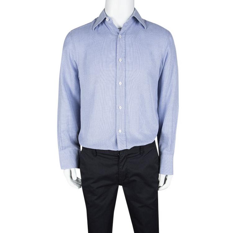 Pre Owned Tom Ford Blue Basketweave Cotton Long Sleeve Button Front Shirt L