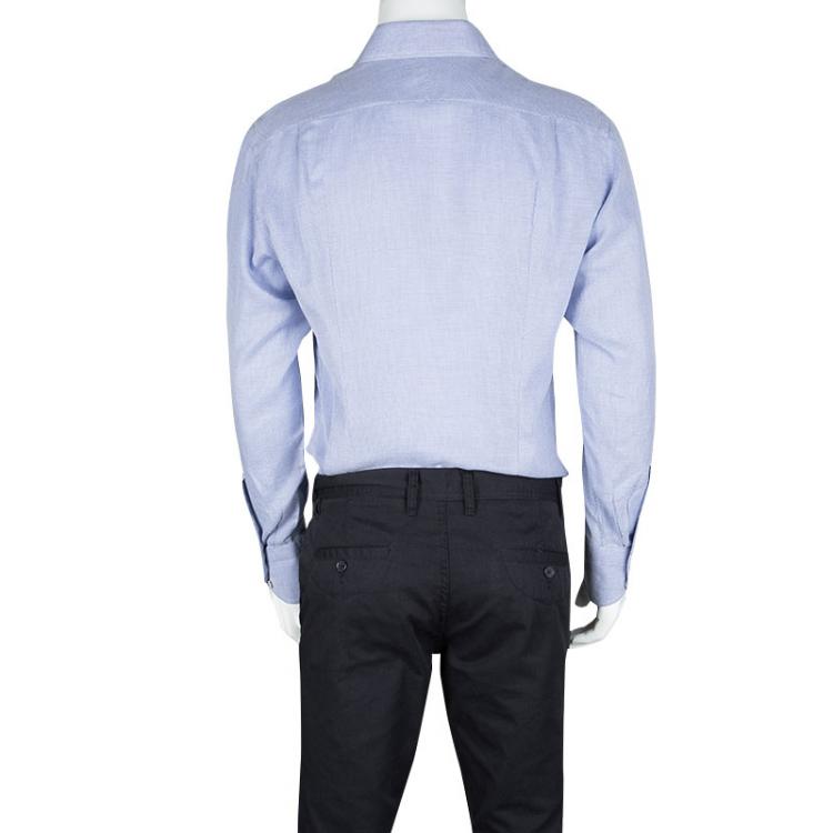 Pre Owned Tom Ford Blue Basketweave Cotton Long Sleeve Button Front Shirt L