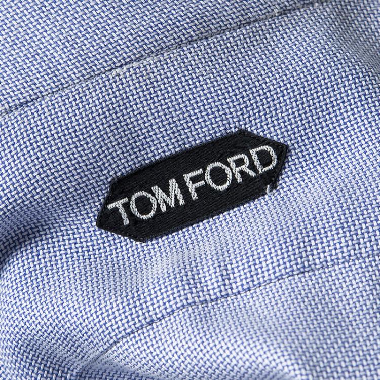 Pre Owned Tom Ford Blue Basketweave Cotton Long Sleeve Button Front Shirt L