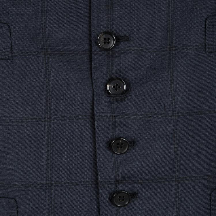 Pre Owned Tom Ford Navy Blue Checked Wool Three Piece Tailored Suit L