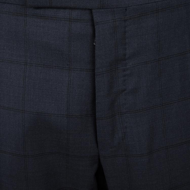 Pre Owned Tom Ford Navy Blue Checked Wool Three Piece Tailored Suit L