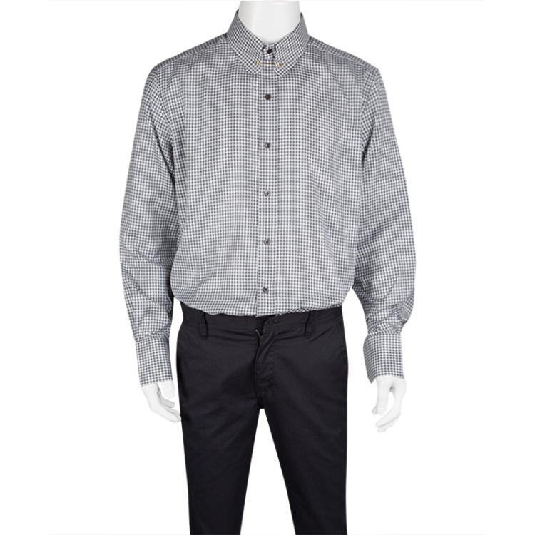 Pre Owned Tom Ford Monochrome Checked Metal Bar Detail Long Sleeve Button Front Shirt 4XL