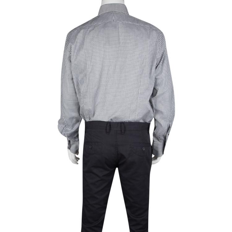 Pre Owned Tom Ford Monochrome Checked Metal Bar Detail Long Sleeve Button Front Shirt 4XL