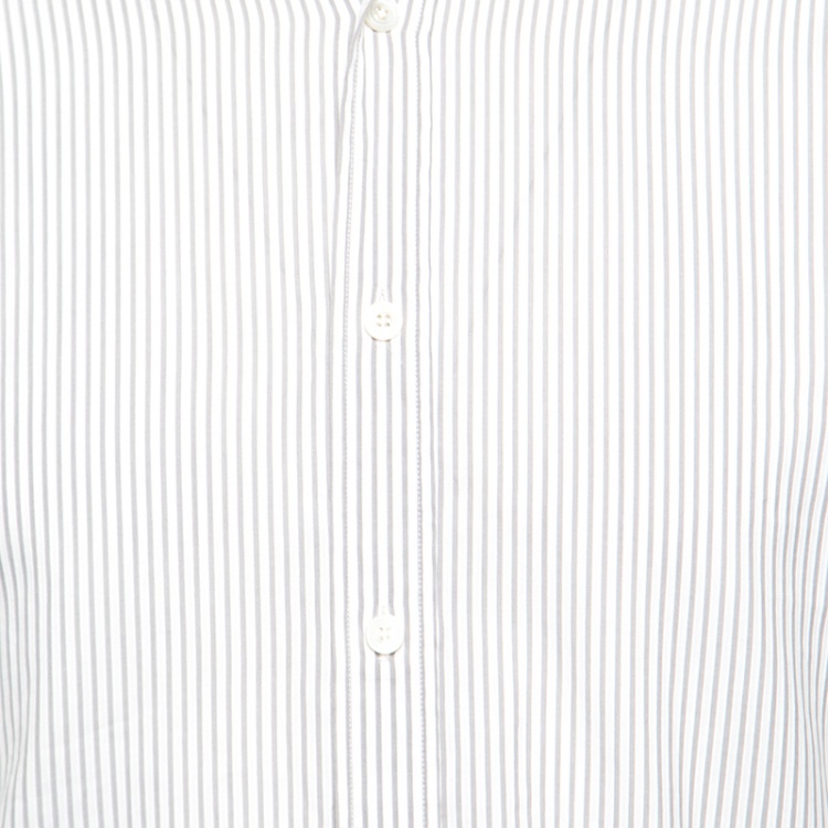 Pre Owned Tom Ford White and Grey Striped Cotton Long Sleeve Button Front Shirt L