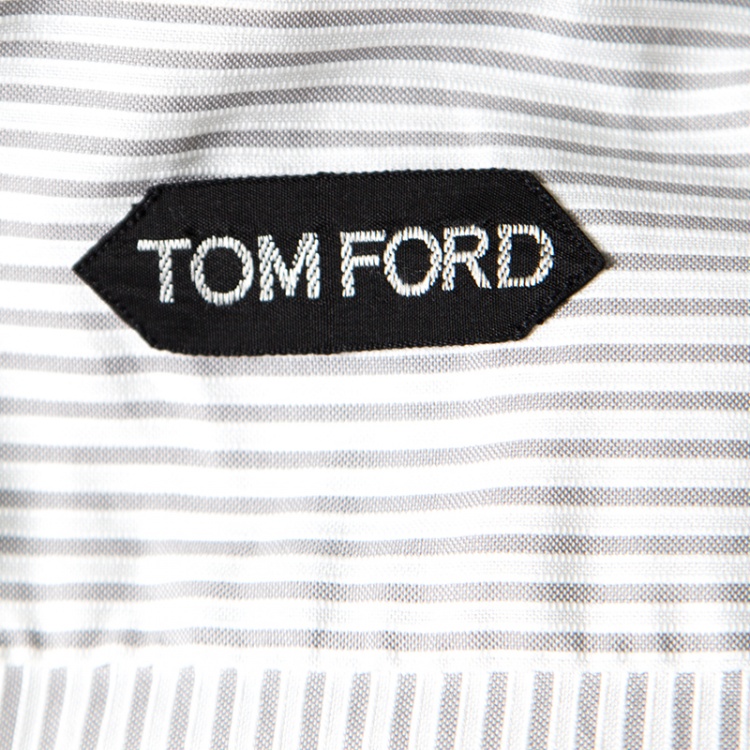 Pre Owned Tom Ford White and Grey Striped Cotton Long Sleeve Button Front Shirt L