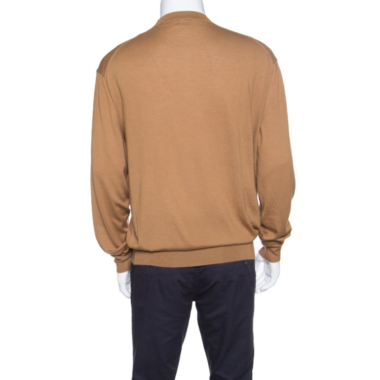 Pre Owned Tom Ford Camel Brown Cashmere and Silk Knit Crew Neck Sweater 4XL
