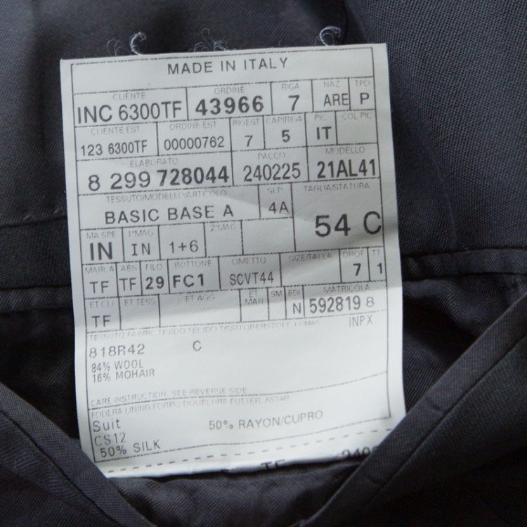 Pre Owned Tom Ford Black Wool and Mohair Tailored Suit XXL