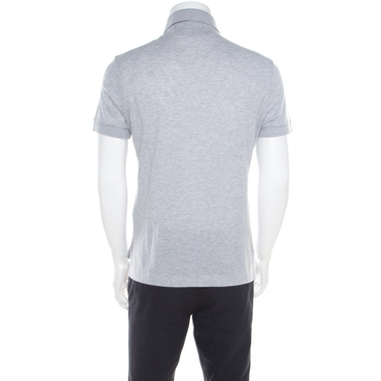 Pre Owned Tom Ford Grey Piquet Logo Embroidered Short Sleeve Polo T-Shirt M