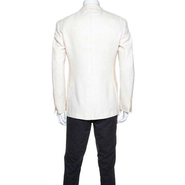 Pre Owned Tom Ford Cream Textured Silk Blend Sport Coat L