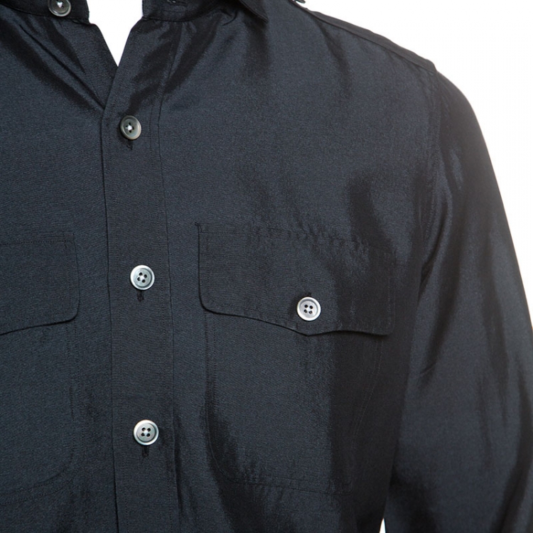 مملوكة مسبقًا Tom Ford Black Silk Epaulette Detail Western Shirt M