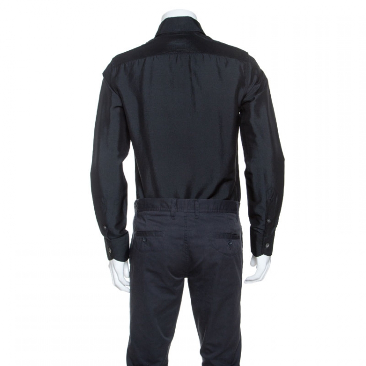 مملوكة مسبقًا Tom Ford Black Silk Epaulette Detail Western Shirt M