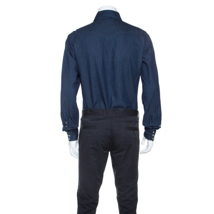 Pre Owned Tom Ford Blue Dark Wash Denim Western Shirt L
