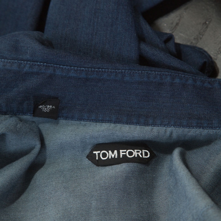Pre Owned Tom Ford Blue Dark Wash Denim Western Shirt L