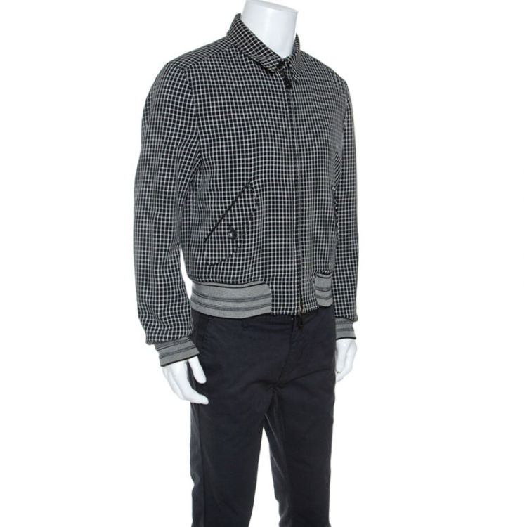 Pre Owned Tom Ford Monochrome Checked Wool Blend Zip Front Jacket L
