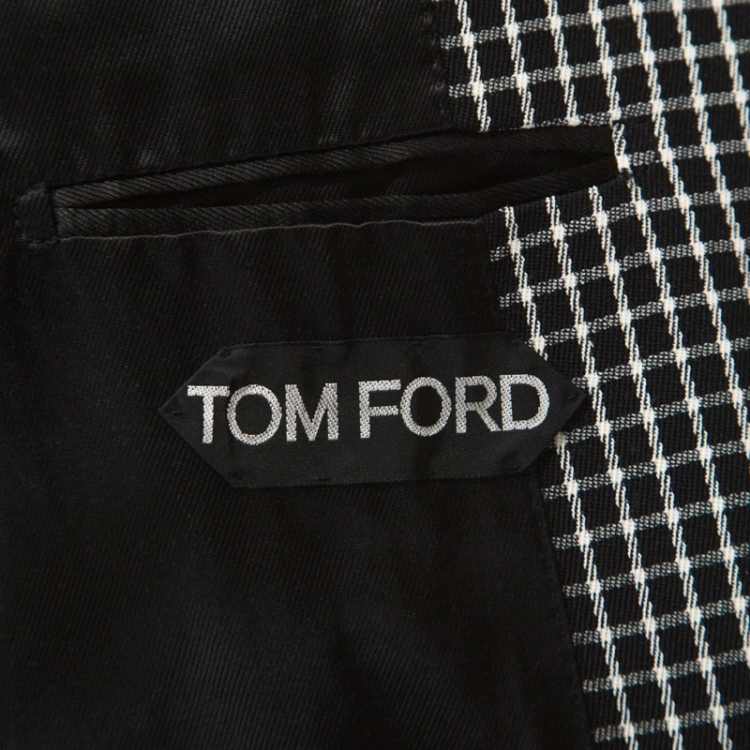 Pre Owned Tom Ford Monochrome Checked Wool Blend Zip Front Jacket L
