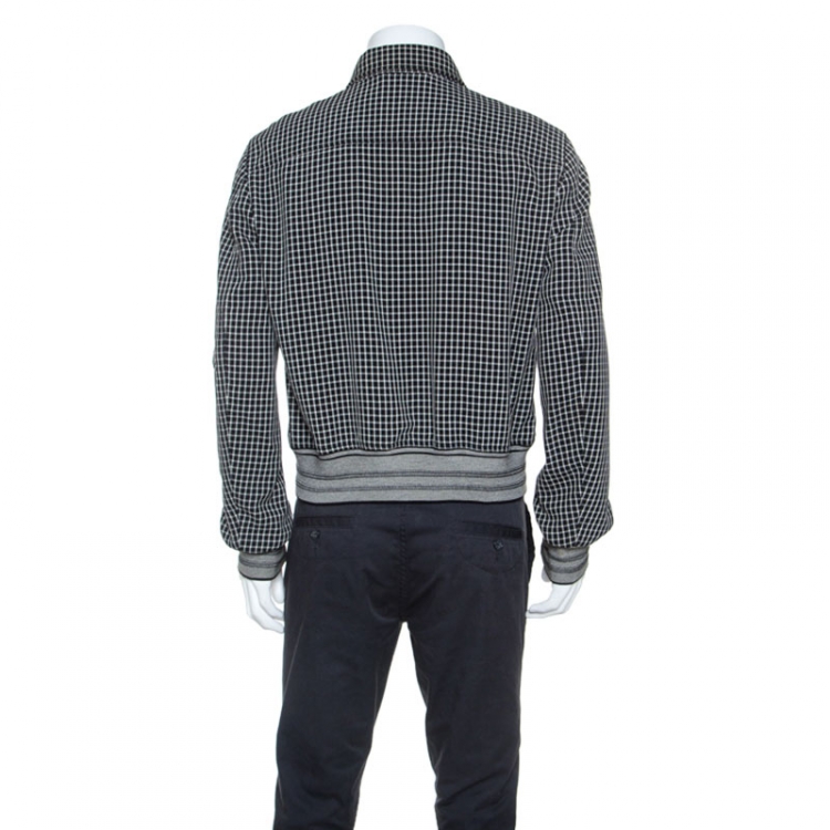 Pre Owned Tom Ford Monochrome Checked Wool Blend Zip Front Jacket L